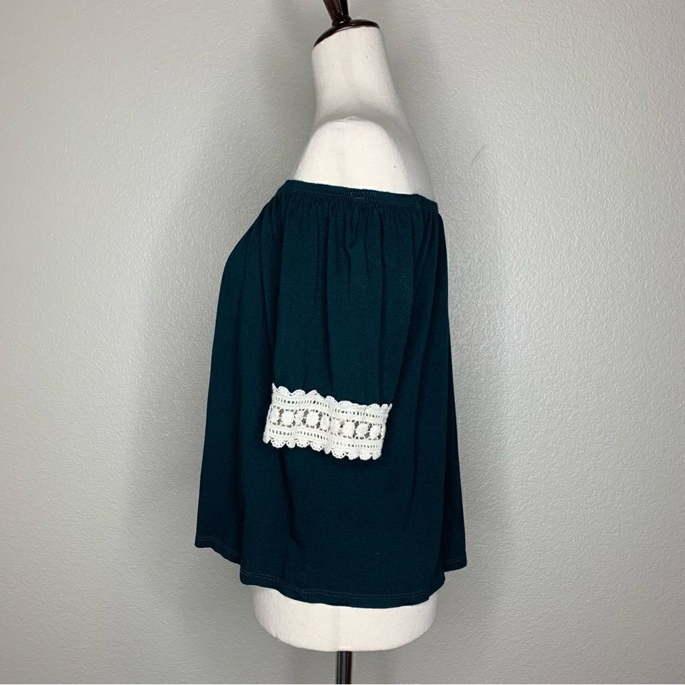 Rainbow & Cupcakes Green Crochet Trim Off Shoulder Top, Sz Small - Picture 5 of 12